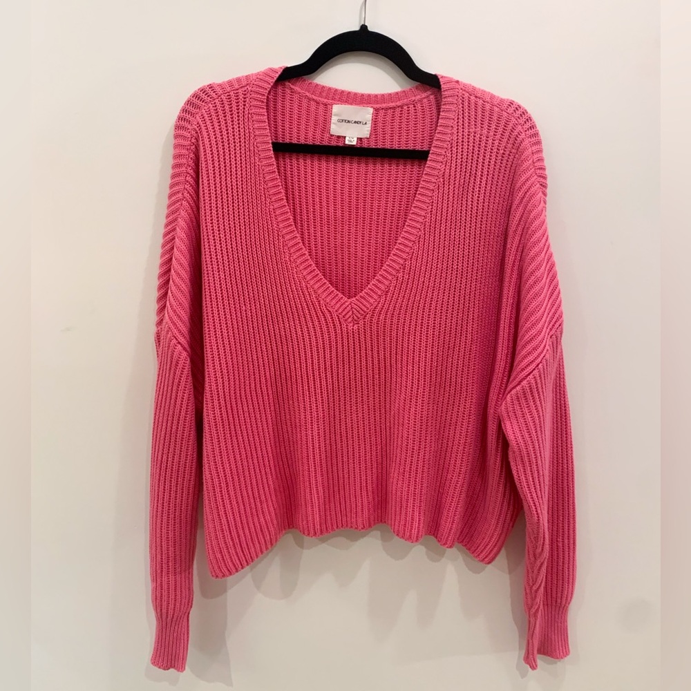 Hot Pink Deep V-Neck Sweater